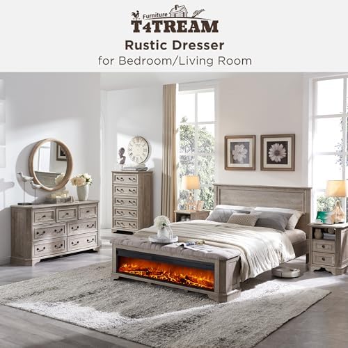 T4TREAM Farmhouse 7 Drawers Dresser for Bedroom, 54" Wide Wood Rustic Chest of Drawers with Natural Texture, Vintage Design, Storage Dressers Organizer for Bedroom, Living Room Light Rustic Oak