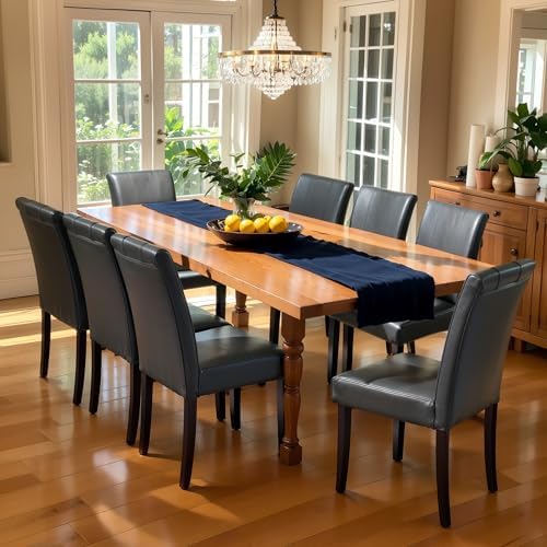 CHUN YI Dining Chairs Set of 8, Faux Leather Dining Room Chairs, Upholstered Modern Kitchen Parsons Chairs for Dining Room with Sturdy Wood Legs, Grey