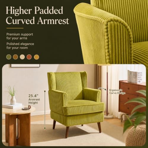 VINGLI 26" Wingback Accent Chair, Corduroy Armchair for Bedroom Living Room