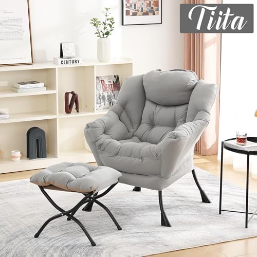 Tiita Lazy Chair with Ottoman, Comfy Reading Accent Chair, Light Grey