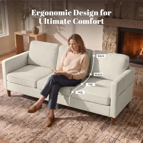 80" Chenille Sofa Mid Century Modern 3 Seater Couch for Living Room Office