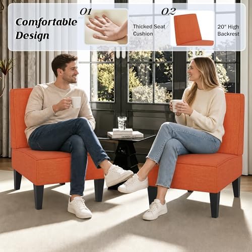 Armless Accent Chairs Set of 2, Orange Linen Slipper Chairs