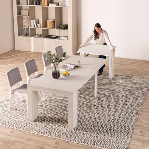 Transformer Table Solid Wood Extendable Dining Table, White
