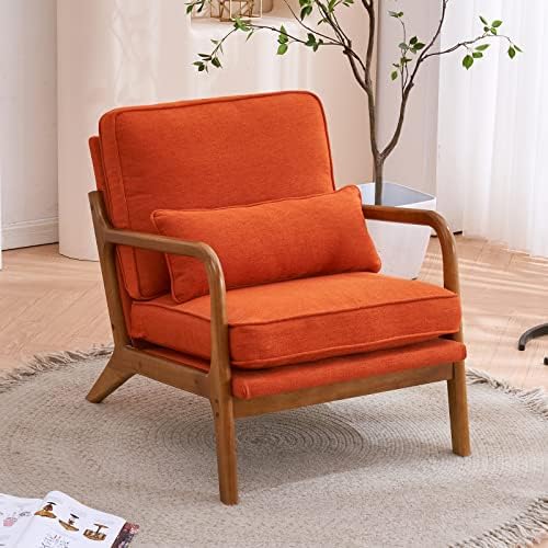 Bonnlo Burnt Orange Accent Chairs Set of 2, Upholstered Mid Century Modern Lounge Chairs Reading Chairs Side Sitting Chair Solid Wood Farmhouse Armchairs for Living Room, Bedroom, Guest Room