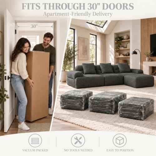 HUMMUH 120" Modular Sectional Sofa, Corduroy L Shaped Couch