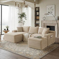 95-Inch U-Shaped Left Facing Corner Compressed Sofa Modular Sectional Boneless Cloud Sofa Floor Foam Couch W/Chaise Lounge & Ottoman, Corduroy Corner Boneless Cloud Couch