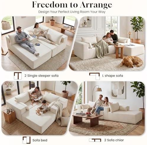 106" Cloud Sectional Boneless Couches for Living Room, Modular L Shaped Couch with Deep Seat Oversized Left Facing Chaise, Memory Foam Compressed Spineless 3 Seater Sofa for Bedroom Apartment, Beige