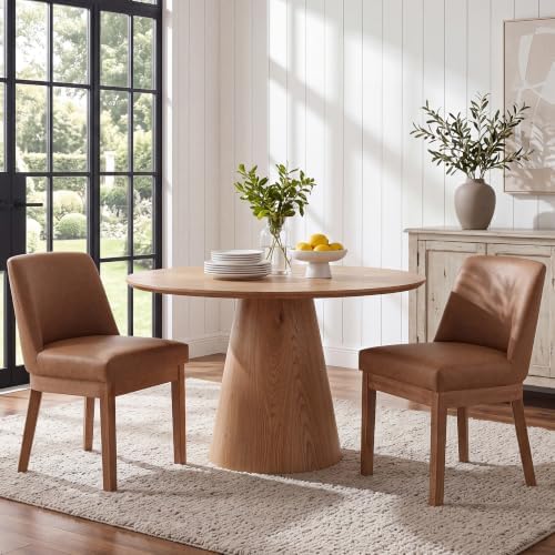 Brown Faux Leather Dining Chairs Set of 2, Upholstered Dining Room Chairs