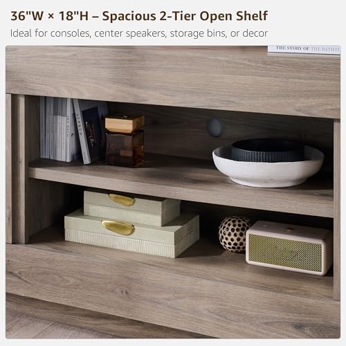 OKD Modern 70" TV Stand for 80" TV, Thick Block Media Console, Alder Grey
