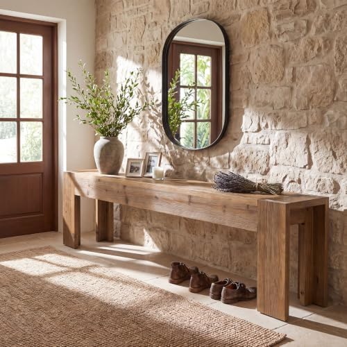 70.87" Solid Wood Entryway Bench, Extra Long Narrow Shoe Bench, Wood Mudroom Window Seating for Bedroom, Hallway, Dining Room, Foyer, Mudroom, Easy Assembly, Brown