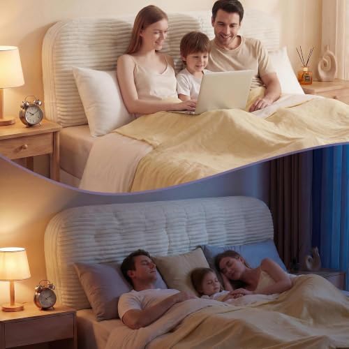 Seang King Size Upholstered Headboard, 24" Height Soft Breathable Corduroy Fabric Wall Mounted Headboards for Bedroom & Dorm, Modern Peel & Stick Bed Backboard, No Nails & No Assembly Required, Beige