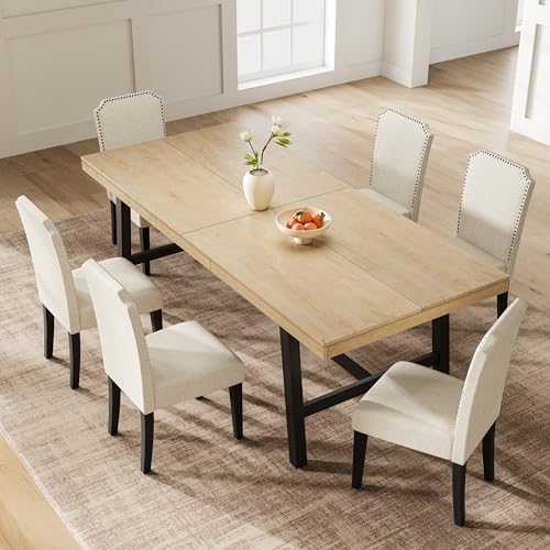 Garvee 79" Rectangular Dining Table, Modern Kitchen Table, Natural