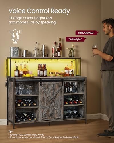 VASAGLE Coffee Bar, Buffet Cabinet with LED Light and Power Outlet