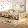 Bellemave Queen Size Floor Bed with Slats and Safety Guardrail, Queen Size Montessori Floor Bed with Fence and Built-in Bookshelf, Easy Assemble Montessori Beds for Girls, Boys, Light Natural