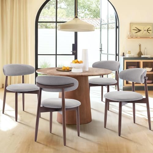 COLAMY Wooden Dining Chairs Set of 2, Modern Fabric Upholstered Dining Room Chair, Farmhouse Kitchen Chairs with Foot Pegs, Light Grey