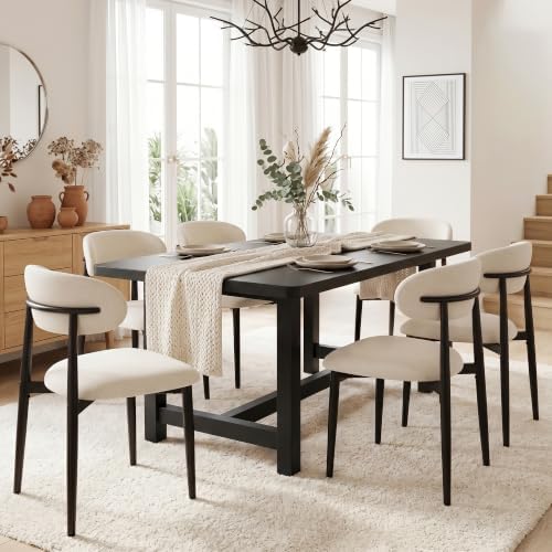 UVV Dining Chairs Set of 6, Metal Kitchen Chairs with Modern Fabric Upholstered for Dining Room, Beige
