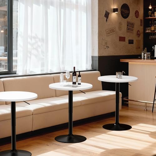 Shahoo Bar Table, Adjustable Height Pub Table 27.4-36 Inches, Cocktail Table for Bar, Bistro, Café, Home, White