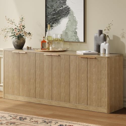 Evermagin 67" Fluted Oak Buffet Cabinet with Storage
