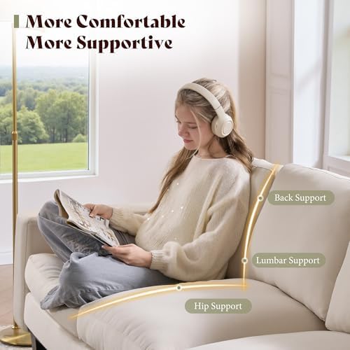 AMERLIFE 3 Seater Sofa, Deep Seat Couch with Metal Support, Linen Cream
