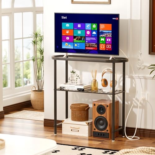 Narrow Hallway Table for Entryway, Small Console Table Black 30.7", Bamboo Plant Stand Indoor Outdoor 2-tier, Small TV Stand for Bedroom with Anti-fall Edge, Sofa Side Table 5min Easy Assembly
