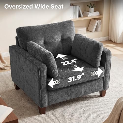 Luxury Oversized Accent Reading Armchair Set of 2, 41", Chenille, Gray
