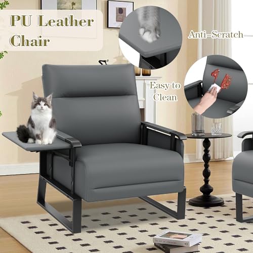 PU Leather Accent Chair Upholstered Living Room Chairs Set of 2 Grey