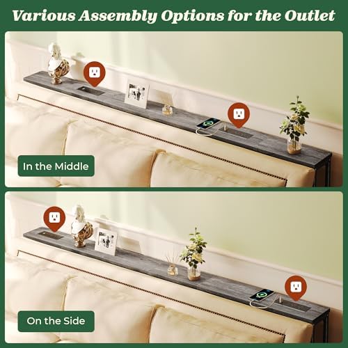 SUPERJARE 39.4 inch Narrow Behind Couch Table with Charging Stations