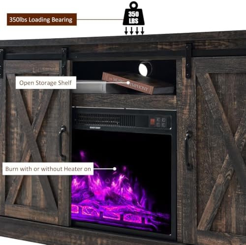 AMERLIFE Living Room Furniture Set, 63" Dark Oak TV Stand with Fireplace