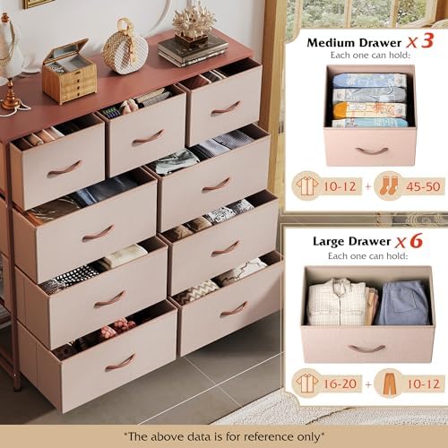 WLIVE Tall Dresser for Bedroom, 9 Drawer Chest of Drawers, Pink