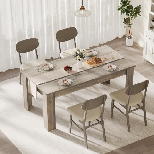 63" Farmhouse Dining Table for 4-6 People, Rectangular Kitchen Table, Rustic Wood Dinner Table for Dining Room and Living Room, Sturdy Country Table for 4 to 6, 300 lbs Capacity, Retro Gray