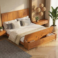 King Bed Frame with 53" Tall Headboard and Storage Bench, Solid Wood King Size Platform Bed with 64" Footboard Storage Chest,Heavy Duty Slats System,No Box Spring Needed, Natural