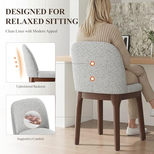 MALOL Upholstered Dining Chairs with Thickened Solid Wood Legs, Mid Century Modern Kitchen & Dining Room Chairs Set of 2, Comfortable Side Chairs for Dining Room, Kitchen, Light Grey