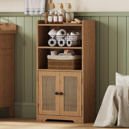 ChooChoo Small Bathroom Storage Cabinet with 2 Door and Shelves | Narrow Toilet Paper Cabinet, Bathroom Floor Cabinet and Organizers for Small Spaces, 7.8" D * 15.7" W * 30.7" H, Natural