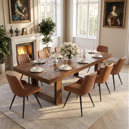 Miereirl 11-Piece Modern Farmhouse Dining Table Set, 86.6" x 47.2" Sturdy Stable Dining Table with 10 Chairs, Rectangular Kitchen Table Set for 10,(Walnut Table+10 Brown Chairs)