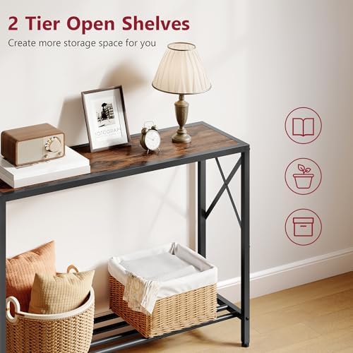 Tajsoon Console Table 41.8", 2 Tier Industrial Entryway Table with Shelves