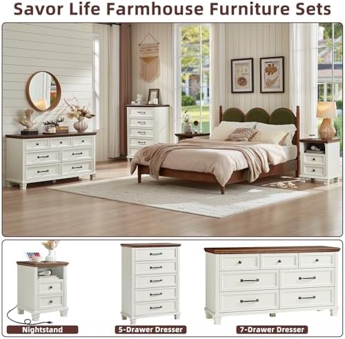 SAVOR LIFE Farmhouse Dresser and Nightstand Sets 3 Piece, White