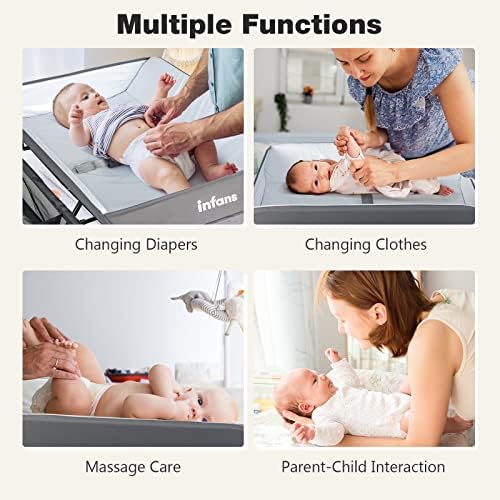 INFANS Baby Changing Table, Folding Diaper Station Portable Nursery Organizer with Safety Belt and Large Storage Racks for Newborn Baby and Infant (Grey)
