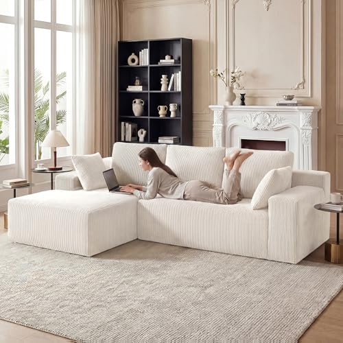GRUSIGN Cloud Sectional Boneless Couches for Living Room, Modular L Shaped Couch with Deep Seat Oversized Left Facing Chaise, Memory Foam Compressed Spineless 3 Seater Sofa for Apartment, Beige