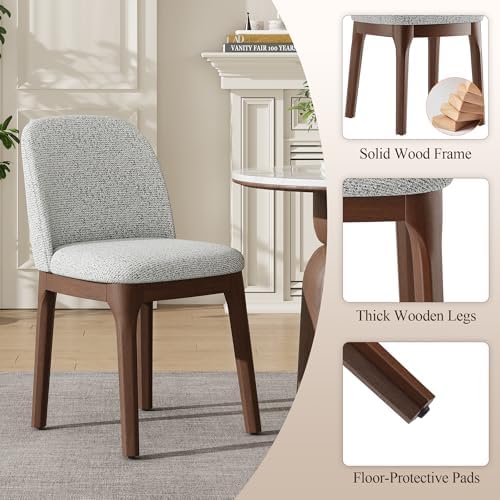 MALOL Upholstered Dining Chairs with Thickened Solid Wood Legs, Mid Century Modern Kitchen & Dining Room Chairs Set of 2, Comfortable Side Chairs for Dining Room, Kitchen, Light Grey