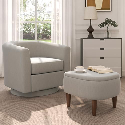 360° Swivel Accent Chair with Storage Ottoman