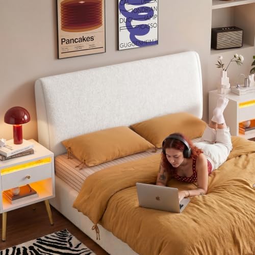 Pinmoco 4.7" Upholstered Headboard for Queen Size Bed, Height Adjustable and Ergonomic Headboard, Easy Assemble, Sturdy and Durable, Teddy Velvet, Beige