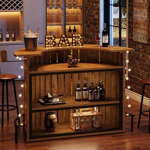 Tribesigns 4-Tier Bar Table, 47.24" Mini Home Bar Table with Footrest, Arc-Shaped Modern Bar Cabinet for Home, Living Room, Light Brown