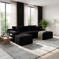106-Inch Oversized U-Shaped Right Facing Corner Compressed Sofa Modular Boneless Cloud Sectional Sofa Floor Foam Couch W/Chaise & Ottoman, Corduroy Corner Boneless Cloud Couch