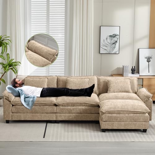 Oprisen 120" Modular Sectional Sofa, Comfy Deep Cloud Couch with Ottoman