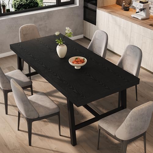 Garvee 71" 6-8 Person Dining Table, Industrial Kitchen Table, Black