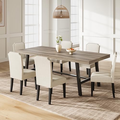 Garvee 79" Farmhouse Dining Table, Heavy Duty Kitchen Table, Grey Walnut