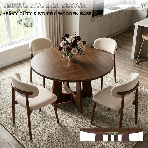 47" Round Dining Table Set for 4, 5 Piece Space Saving Kitchen Table and Chairs, Walnut Wood Finish Round Table with 4 Chairs for Small Apartment, Kitchen, Easy Clean,Walnut