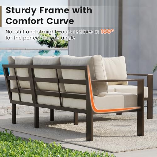 UDPATIO 6-Piece L Shaped Outdoor Sectional Sofa, 6" Thick Cushion
