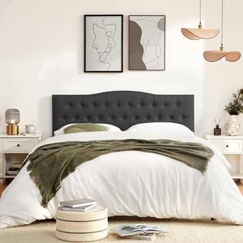 Tufted Headboard Full Size, Solid Wood Adjustable Height Head Board, Black