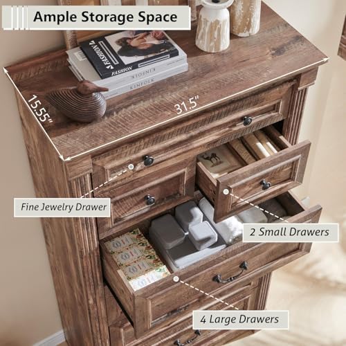 Aitjunz Farmhouse 57" Tall 7 Drawers Dresser for Bedroom, Light Brown